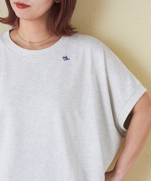 CUBE SUGAR(キューブシュガー)の「21/-シルケット風天竺接触冷感切替ドルマンTシャツ(Tシャツ/カットソー・レディース・サックスブルー/ホワイト/ブラック/オートミール・M)」の17枚目の写真
