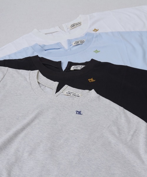 CUBE SUGAR(キューブシュガー)の「21/-シルケット風天竺接触冷感切替ドルマンTシャツ(Tシャツ/カットソー・レディース・サックスブルー/ホワイト/ブラック/オートミール・M)」の20枚目の写真