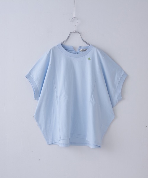 CUBE SUGAR(キューブシュガー)の「21/-シルケット風天竺接触冷感切替ドルマンTシャツ(Tシャツ/カットソー・レディース・サックスブルー/ホワイト/ブラック/オートミール・M)」の5枚目の写真