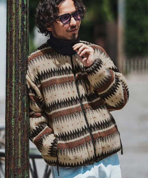felkod(フィルコッド)の「mj10793- Ortega Pattern Fleece Blouson フリースブルゾン(ブルゾン・メンズ・ブラック/ベージュ・S/M/L)」の2枚目の写真