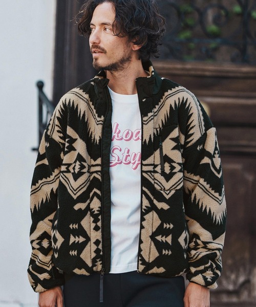 felkod(フィルコッド)の「mj10793- Ortega Pattern Fleece Blouson フリースブルゾン(ブルゾン・メンズ・ブラック/ベージュ・S/M/L)」の4枚目の写真