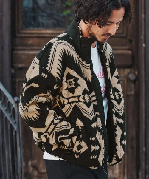 felkod(フィルコッド)の「mj10793- Ortega Pattern Fleece Blouson フリースブルゾン(ブルゾン・メンズ・ブラック/ベージュ・S/M/L)」の5枚目の写真