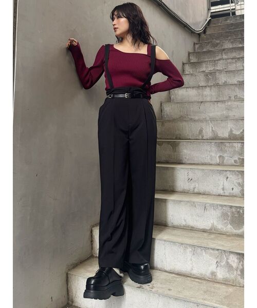 MURUA（ムルーア）の「【セットアップ対応】チェーンベルトサスペンダーパンツ（スラックス・レディース・グレー/ブラック/ベージュ・1/2）」の18枚目の写真