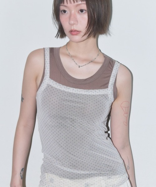 タンクトップ ノースリーブ A'GEM/9 × .kom 「FANCY CLUB/ファンシークラブ」 3-Way Dot Mesh Layered S A'GEM/9 × .kom 『FANCY CLUB/ファンシークラブ』 3-Way Dot