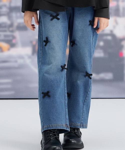 combimini(コンビミニ)の「デニムニットリボンパンツ(デニムパンツ・キッズ・ブルー・140/130/120/110)」の7枚目の写真
