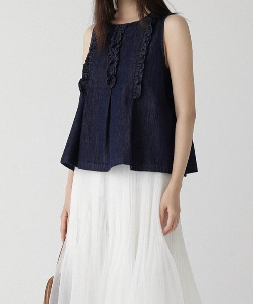 フリル袖なしデニムトップス（タンクトップ）｜FAVORITO
