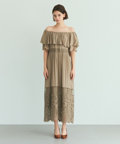 GRACE CLASS(グレースクラス)の「ラッフルレース切替マキシ(ワンピース・レディース・カーキ/ホワイト/ブラック・36)」の8枚目の写真