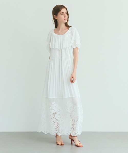 GRACE CLASS(グレースクラス)の「ラッフルレース切替マキシ(ワンピース・レディース・カーキ/ホワイト/ブラック・36)」の19枚目の写真