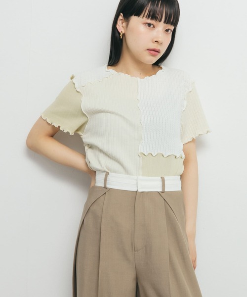 ハピハピ セール】MIXカラーパッチワークカットソー（Tシャツ/カットソー