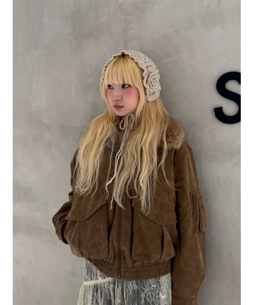 SLY（スライ）の「FLOWER KNIT HEADDRESS フラワー ニット ヘッドドレス（ニットキャップ/ビーニー・レディース・グレー/アイボリー・FREE）」の13枚目の写真