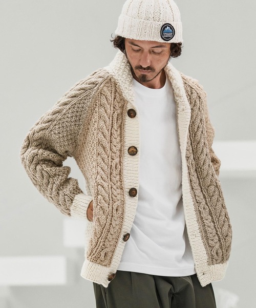CAMBIO(カンビオ)の「mcg3669-【HIMALAYAN CLIMBERS HAND-KNIT別注】手編み色切り替えショールカーディガン(カーディガン/ボレロ・メンズ・ブラック/チャコール/ネイビー/ホワイト・M/L/XL)」の13枚目の写真