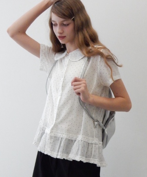 Birthday room（バースデイルーム）の「ドット丸襟シアーブラウス/Polka dot round collar sheer blouse（シャツ/ブラウス・レディース・ブラック/ホワイト・FREE）」の17枚目の写真