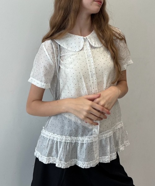 Birthday room（バースデイルーム）の「ドット丸襟シアーブラウス/Polka dot round collar sheer blouse（シャツ/ブラウス・レディース・ブラック/ホワイト・FREE）」の18枚目の写真