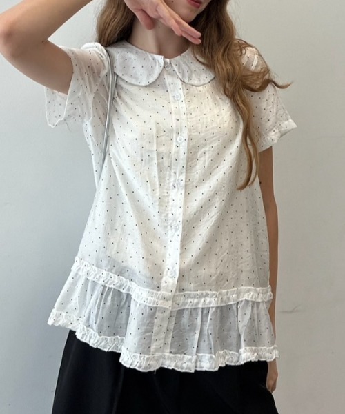 Birthday room（バースデイルーム）の「ドット丸襟シアーブラウス/Polka dot round collar sheer blouse（シャツ/ブラウス・レディース・ブラック/ホワイト・FREE）」の15枚目の写真