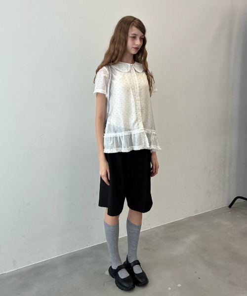 Birthday room（バースデイルーム）の「ドット丸襟シアーブラウス/Polka dot round collar sheer blouse（シャツ/ブラウス・レディース・ブラック/ホワイト・FREE）」の16枚目の写真