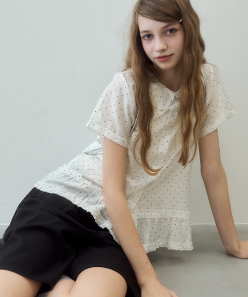 Birthday room（バースデイルーム）の「ドット丸襟シアーブラウス/Polka dot round collar sheer blouse（シャツ/ブラウス・レディース・ブラック/ホワイト・FREE）」の5枚目の写真