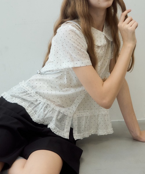 Birthday room（バースデイルーム）の「ドット丸襟シアーブラウス/Polka dot round collar sheer blouse（シャツ/ブラウス・レディース・ブラック/ホワイト・FREE）」の6枚目の写真