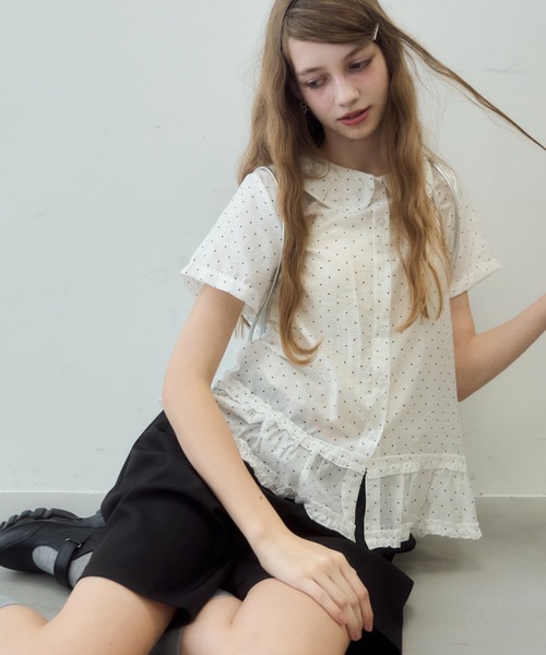 Birthday room（バースデイルーム）の「ドット丸襟シアーブラウス/Polka dot round collar sheer blouse（シャツ/ブラウス・レディース・ブラック/ホワイト・FREE）」の7枚目の写真