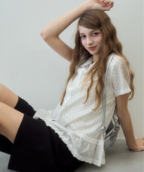 Birthday room（バースデイルーム）の「ドット丸襟シアーブラウス/Polka dot round collar sheer blouse（シャツ/ブラウス・レディース・ブラック/ホワイト・FREE）」の8枚目の写真