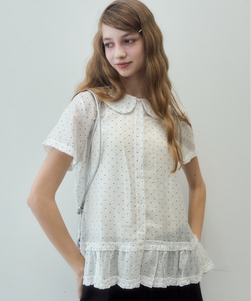 Birthday room（バースデイルーム）の「ドット丸襟シアーブラウス/Polka dot round collar sheer blouse（シャツ/ブラウス・レディース・ブラック/ホワイト・FREE）」の9枚目の写真