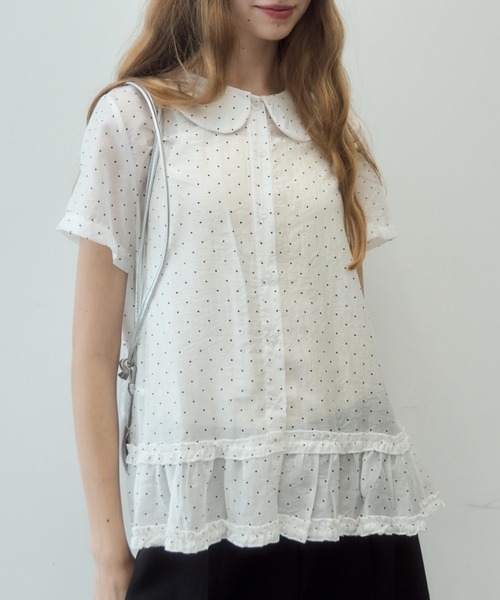 Birthday room（バースデイルーム）の「ドット丸襟シアーブラウス/Polka dot round collar sheer blouse（シャツ/ブラウス・レディース・ブラック/ホワイト・FREE）」の10枚目の写真