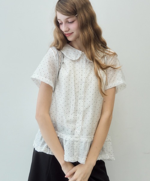 Birthday room（バースデイルーム）の「ドット丸襟シアーブラウス/Polka dot round collar sheer blouse（シャツ/ブラウス・レディース・ブラック/ホワイト・FREE）」の11枚目の写真