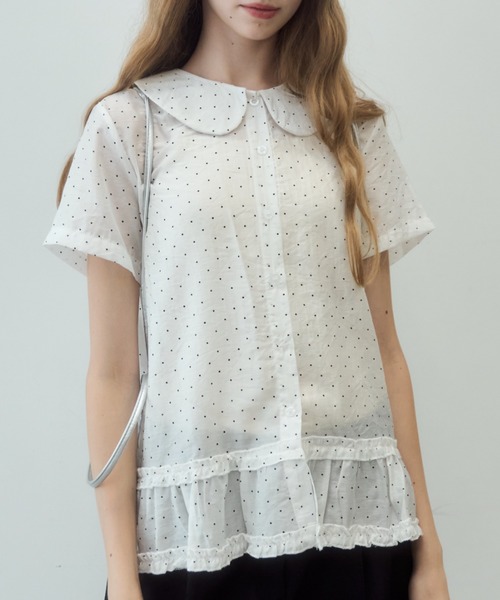 Birthday room（バースデイルーム）の「ドット丸襟シアーブラウス/Polka dot round collar sheer blouse（シャツ/ブラウス・レディース・ブラック/ホワイト・FREE）」の12枚目の写真