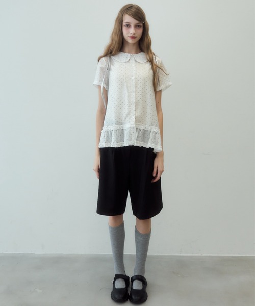 Birthday room（バースデイルーム）の「ドット丸襟シアーブラウス/Polka dot round collar sheer blouse（シャツ/ブラウス・レディース・ブラック/ホワイト・FREE）」の13枚目の写真