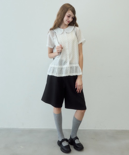 Birthday room（バースデイルーム）の「ドット丸襟シアーブラウス/Polka dot round collar sheer blouse（シャツ/ブラウス・レディース・ブラック/ホワイト・FREE）」の14枚目の写真