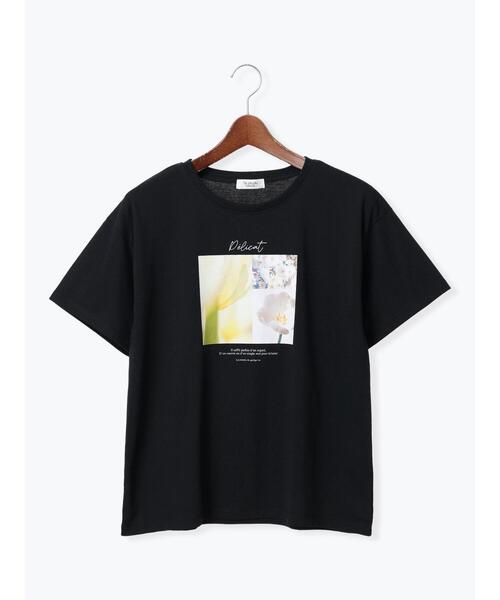 Te chichi TERRASSE(テチチテラス)の「フラワー転写プリントTシャツ(Tシャツ/カットソー・レディース・ブラック/オフホワイト/ブラウン・F)」の3枚目の写真