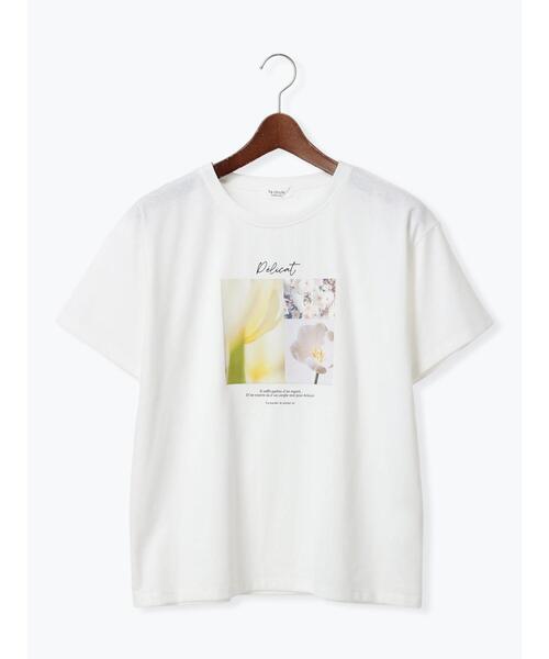 Te chichi TERRASSE(テチチテラス)の「フラワー転写プリントTシャツ(Tシャツ/カットソー・レディース・ブラック/オフホワイト/ブラウン・F)」の10枚目の写真