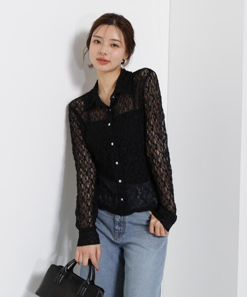 PROPORTION BODY DRESSING（プロポーションボディドレッシング）の「レースシャツ / 1215260803（Tシャツ/カットソー・レディース・ブラウン系その他/ブラック/ホワイト系その他・FREE）」の2枚目の写真