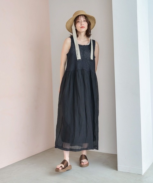 studio CLIP（スタディオクリップ）の「クロシェコンビワンピース[プチサイズあり]（ワンピース・レディース・アイボリー/ブラック・FREE/PF）」の2枚目の写真