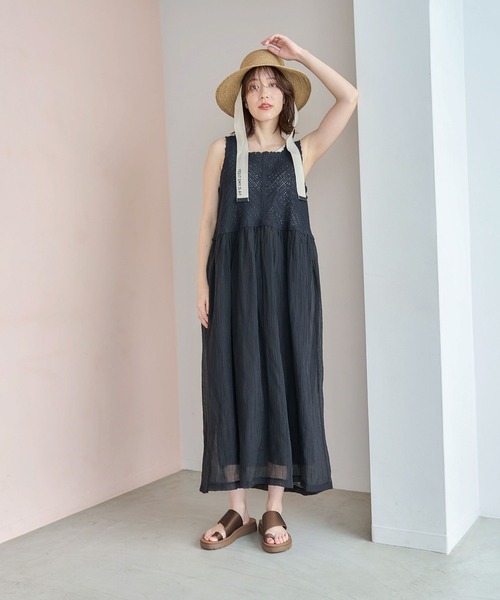 studio CLIP（スタディオクリップ）の「クロシェコンビワンピース[プチサイズあり]（ワンピース・レディース・アイボリー/ブラック・FREE/PF）」の3枚目の写真