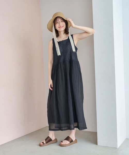 studio CLIP（スタディオクリップ）の「クロシェコンビワンピース[プチサイズあり]（ワンピース・レディース・アイボリー/ブラック・FREE/PF）」の4枚目の写真