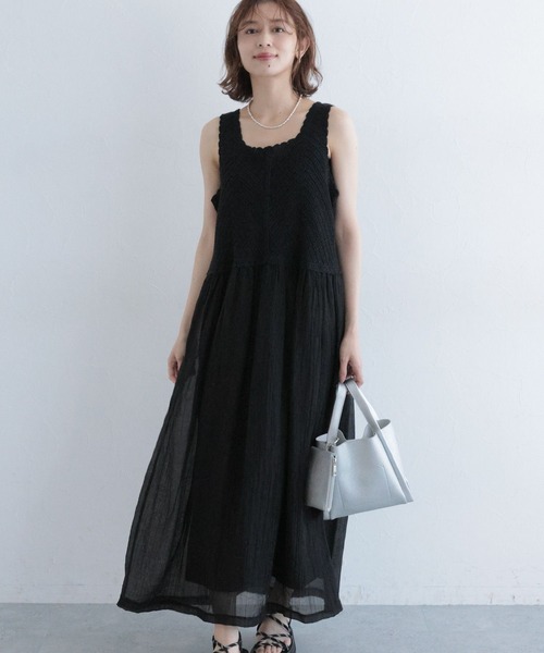 studio CLIP（スタディオクリップ）の「クロシェコンビワンピース[プチサイズあり]（ワンピース・レディース・アイボリー/ブラック・FREE/PF）」の10枚目の写真