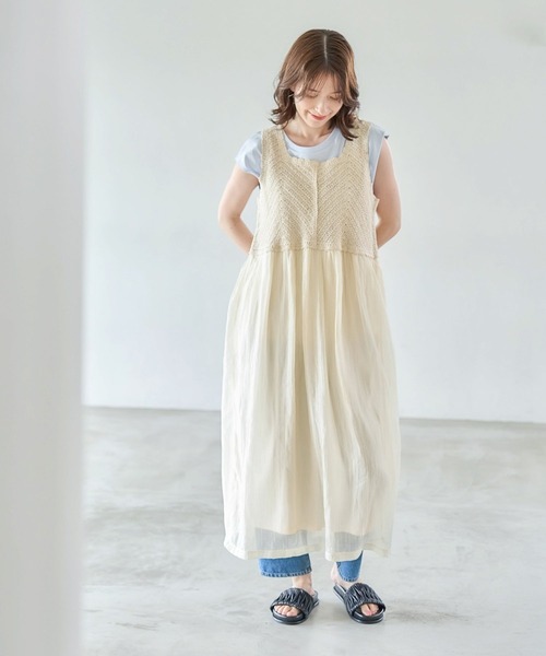 studio CLIP（スタディオクリップ）の「クロシェコンビワンピース[プチサイズあり]（ワンピース・レディース・アイボリー/ブラック・FREE/PF）」の17枚目の写真