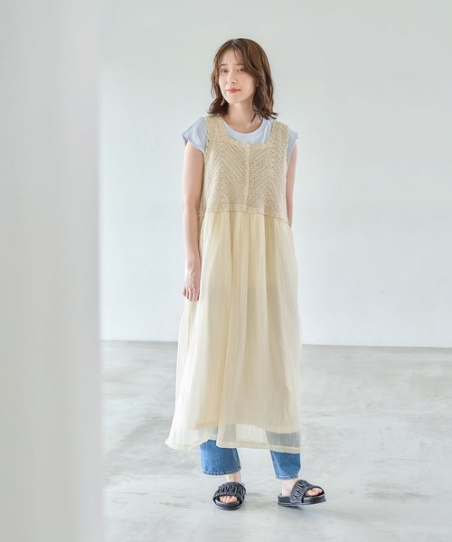 studio CLIP（スタディオクリップ）の「クロシェコンビワンピース[プチサイズあり]（ワンピース・レディース・アイボリー/ブラック・FREE/PF）」の18枚目の写真