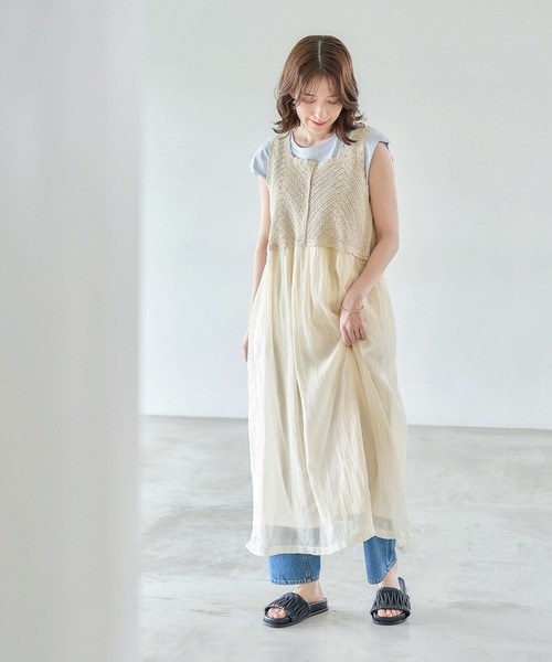 セール】クロシェコンビワンピース[プチサイズあり]（ワンピース