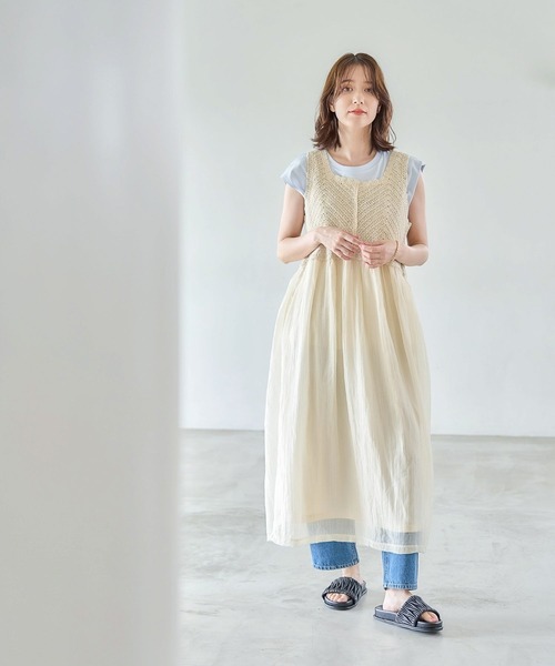 studio CLIP（スタディオクリップ）の「クロシェコンビワンピース[プチサイズあり]（ワンピース・レディース・アイボリー/ブラック・FREE/PF）」の21枚目の写真