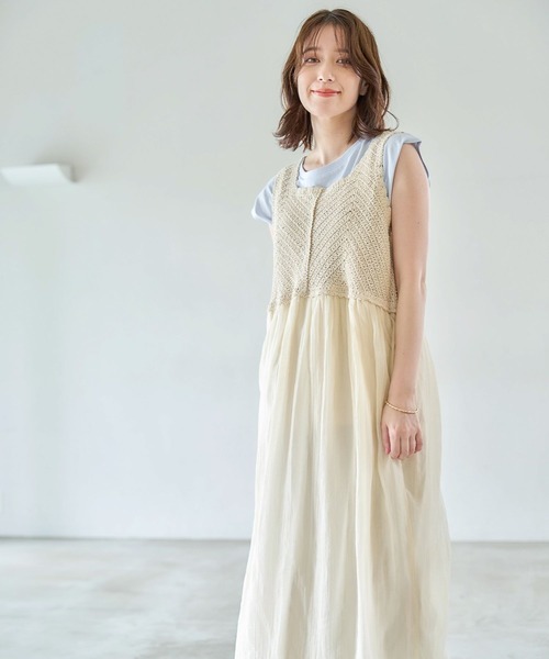 セール】クロシェコンビワンピース[プチサイズあり]（ワンピース