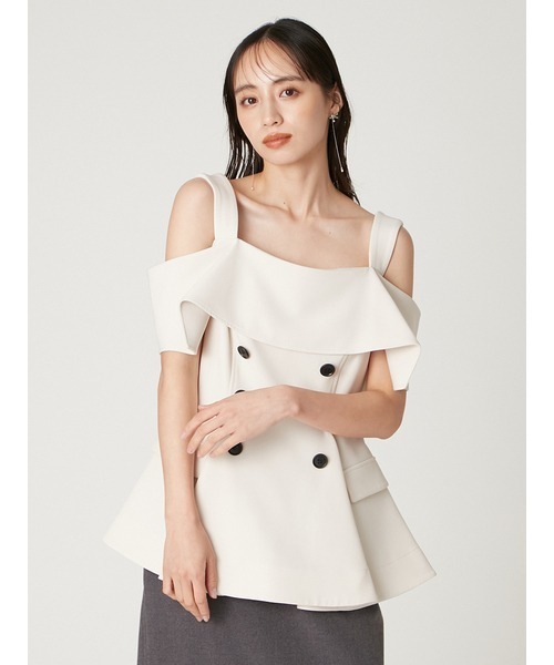 FRAY I.D（フレイアイディー）の「オフショルペプラムトップス（Tシャツ/カットソー・レディース・ベージュ/アイボリー/ブラック・0/1）」の6枚目の写真