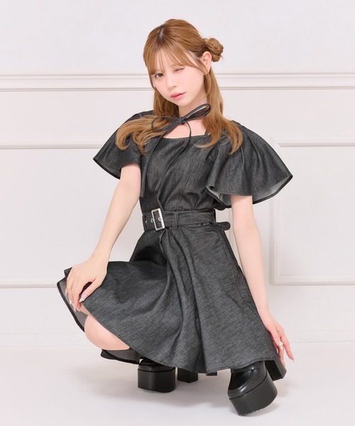 apres jour(アプレジュール)の「リボンネックデニムミニワンピース(ワンピース・レディース・ブラック/インディゴブルー・X-LARGE/フリー)」の3枚目の写真