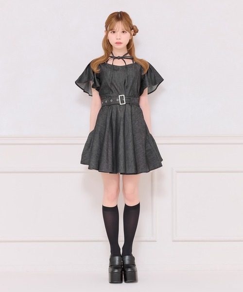 apres jour(アプレジュール)の「リボンネックデニムミニワンピース(ワンピース・レディース・ブラック/インディゴブルー・X-LARGE/フリー)」の5枚目の写真