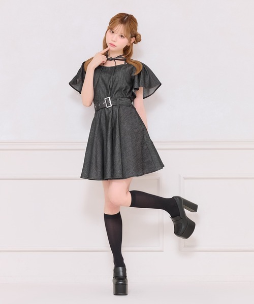 apres jour(アプレジュール)の「リボンネックデニムミニワンピース(ワンピース・レディース・ブラック/インディゴブルー・X-LARGE/フリー)」の6枚目の写真