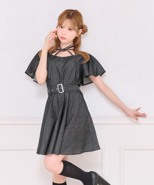 apres jour(アプレジュール)の「リボンネックデニムミニワンピース(ワンピース・レディース・ブラック/インディゴブルー・X-LARGE/フリー)」の4枚目の写真