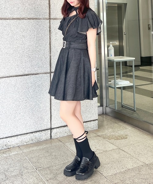 セール】リボンネックデニムミニワンピース（ワンピース）｜apres jour