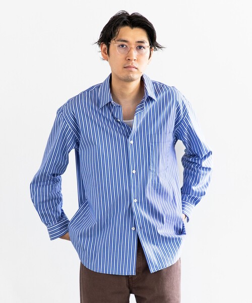 City Ambient Products（シティアンビエントプロダクツ）の「City Ambient Products: レギュラーカラー ブロード ストライプ シャツ（シャツ/ブラウス・メンズ・ブルー/ホワイト・SMALL/MEDIUM/LARGE）」の5枚目の写真
