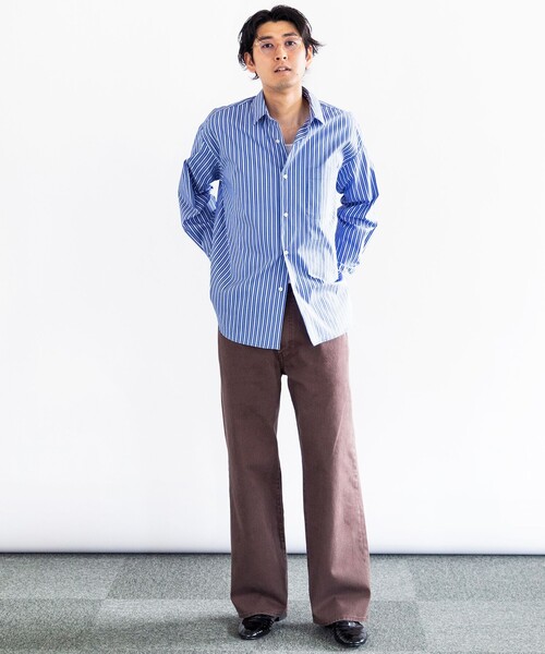 City Ambient Products（シティアンビエントプロダクツ）の「City Ambient Products: レギュラーカラー ブロード ストライプ シャツ（シャツ/ブラウス・メンズ・ブルー/ホワイト・SMALL/MEDIUM/LARGE）」の6枚目の写真