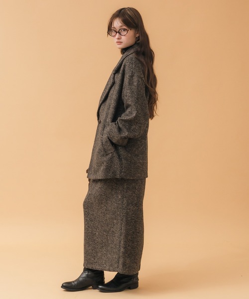 HEILIS(ヘイリス)の「ヘリンボーンナロースカート / ブラック ブラウン 韓国 シンプル カジュアル ジャケット アウター 冬服 秋服 ノームコア ヘリンボーン トラッド(スカート・レディース・ブラック/ブラウン・FREE)」の3枚目の写真